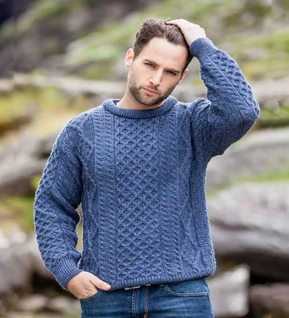 Lightweight Traditional Aran Mens Wool Sweater